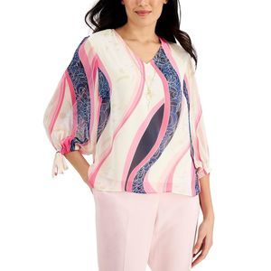 Jm Collection Womens Tie-Sleeve Necklace Top, MultiColor, Size X-Large